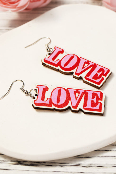 Lightweight Plywood Love Pendant Fishhook Drop Earrings