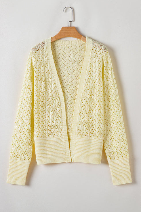 Lightweight Pointelle Knit Open Front Cardigan