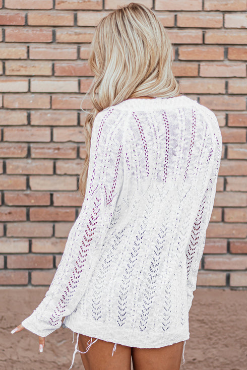 Lightweight Pointelle Open Front Long Sleeve Cardigan