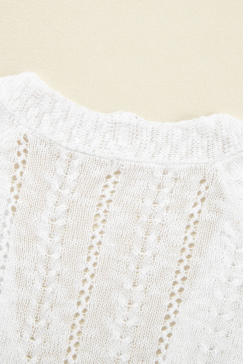 Lightweight Pointelle Open Front Long Sleeve Cardigan