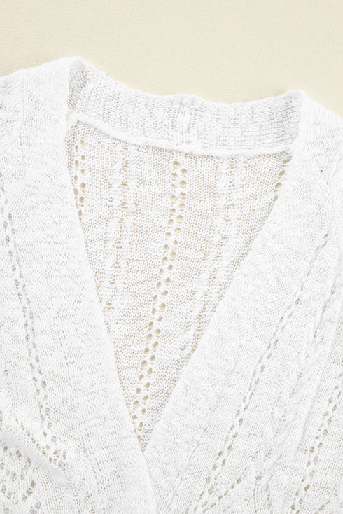 Lightweight Pointelle Open Front Long Sleeve Cardigan