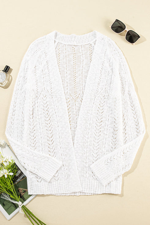 Lightweight Pointelle Open Front Long Sleeve Cardigan