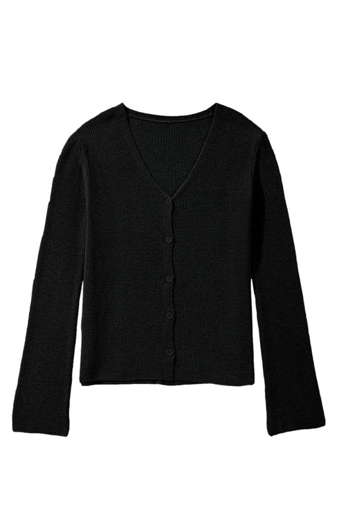Lightweight Ribbed Knit Button Front V Neck Cardigan