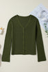 Lightweight Ribbed Knit Button Front V Neck Cardigan