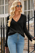 Lightweight Ribbed Knit Button Front V Neck Cardigan