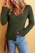 Lightweight Ribbed Knit Button Front V Neck Cardigan