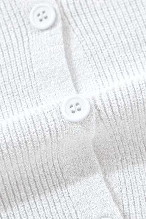 Lightweight Ribbed Knit Button Front V Neck Cardigan