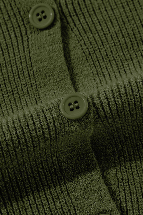 Lightweight Ribbed Knit Button Front V Neck Cardigan