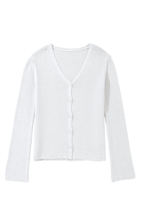 Lightweight Ribbed Knit Button Front V Neck Cardigan