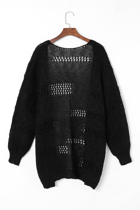 Lightweight Textured Open Front Boho Knit Cardigan