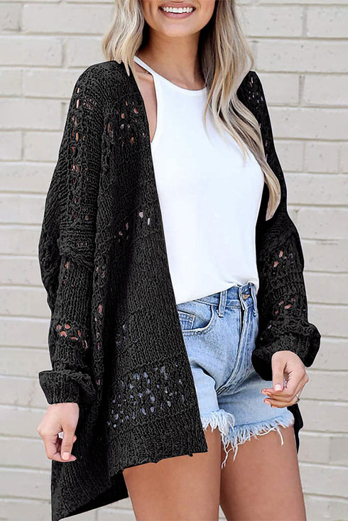 Lightweight Textured Open Front Boho Knit Cardigan