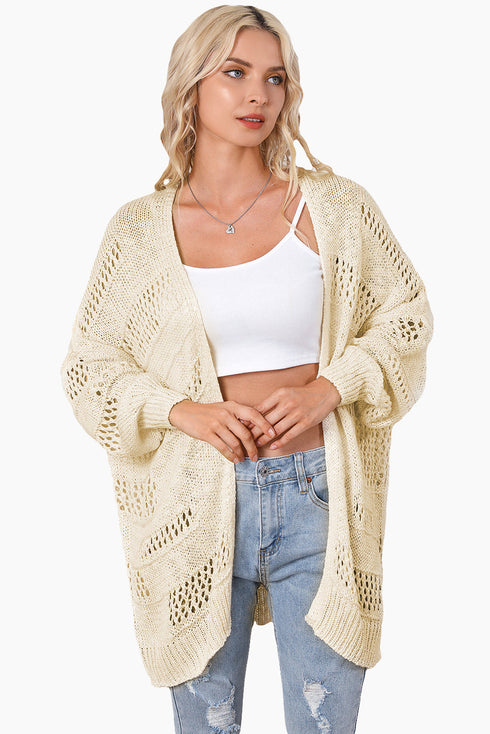 Lightweight Textured Open Front Boho Knit Cardigan