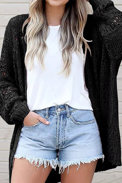 Lightweight Textured Open Front Boho Knit Cardigan