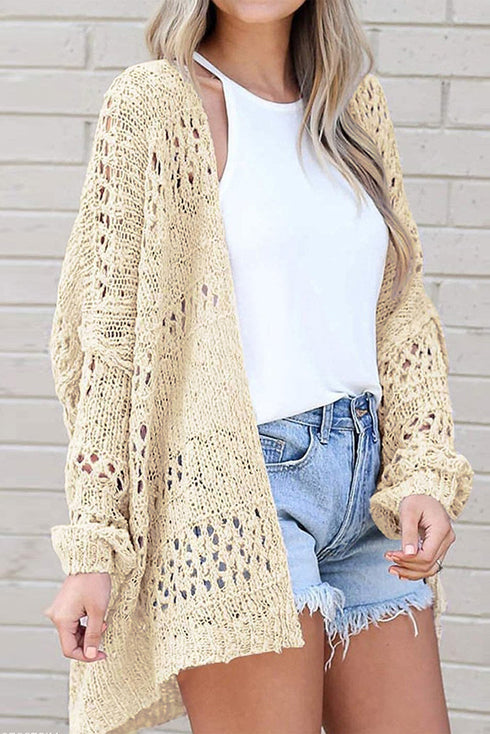 Lightweight Textured Open Front Boho Knit Cardigan