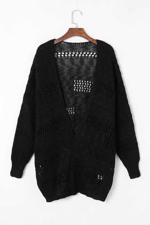 Lightweight Textured Open Front Boho Knit Cardigan