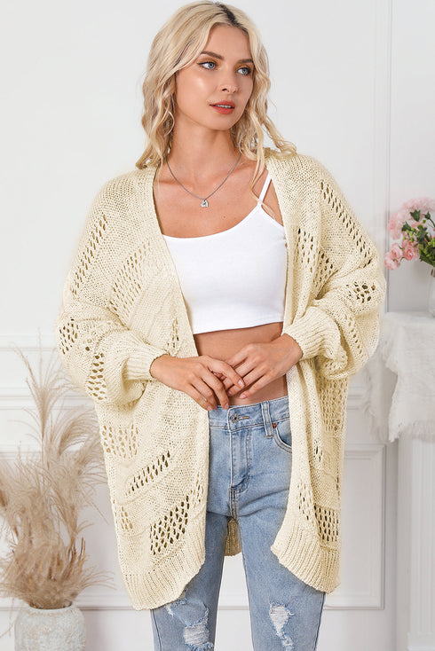 Lightweight Textured Open Front Boho Knit Cardigan