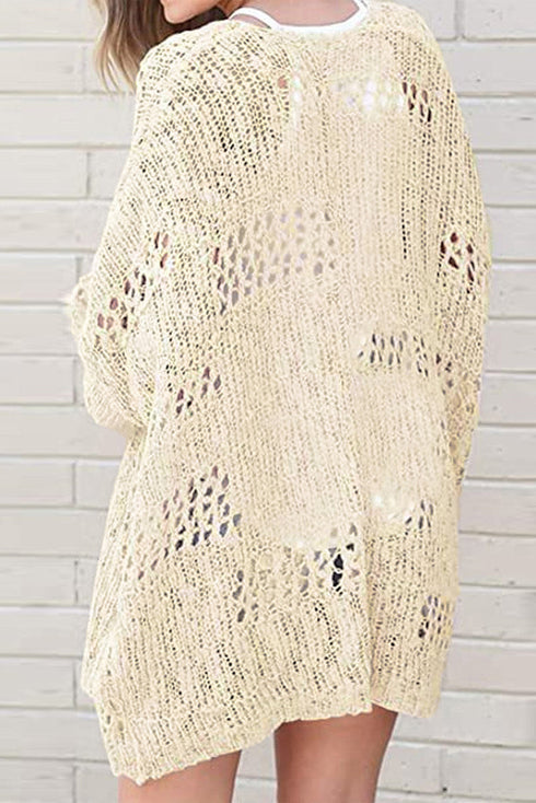 Lightweight Textured Open Front Boho Knit Cardigan