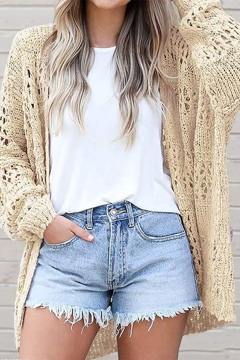 Lightweight Textured Open Front Boho Knit Cardigan
