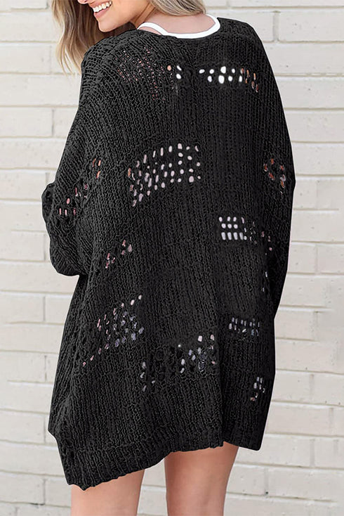 Lightweight Textured Open Front Boho Knit Cardigan