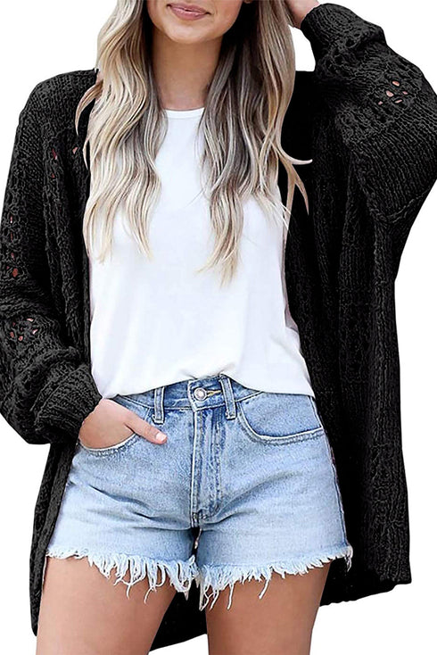 Lightweight Textured Open Front Boho Knit Cardigan