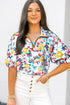 Lightweight Viscose Blend Floral Print Slit Neck Blouse