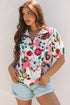 Lightweight Viscose Blend Floral Print Slit Neck Blouse