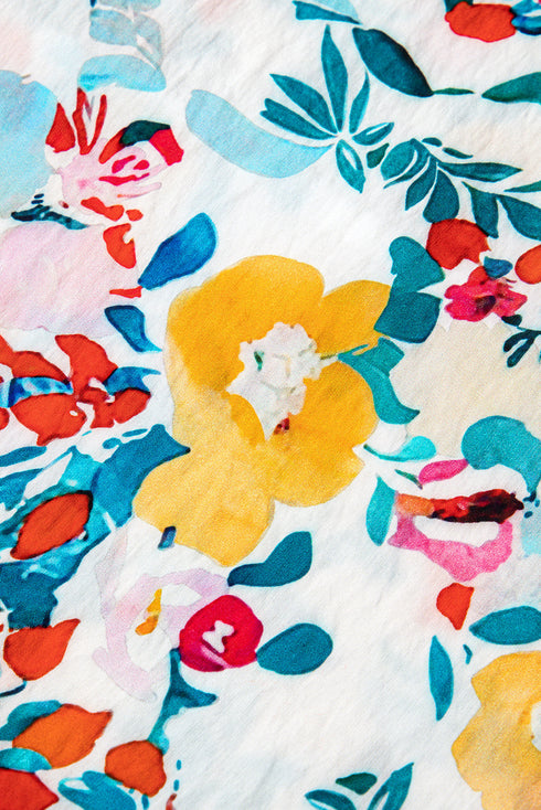 Lightweight Viscose Blend Floral Print Slit Neck Blouse