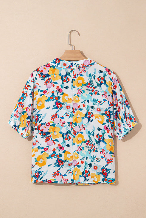 Lightweight Viscose Blend Floral Print Slit Neck Blouse