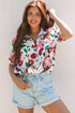 Lightweight Viscose Blend Floral Print Slit Neck Blouse