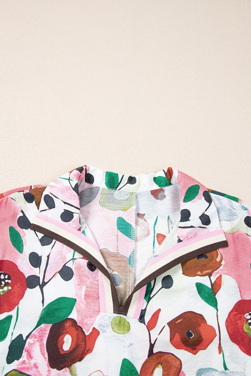 Lightweight Viscose Blend Floral Print Slit Neck Blouse