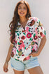 Lightweight Viscose Blend Floral Print Slit Neck Blouse