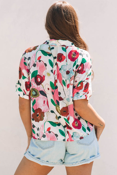 Lightweight Viscose Blend Floral Print Slit Neck Blouse