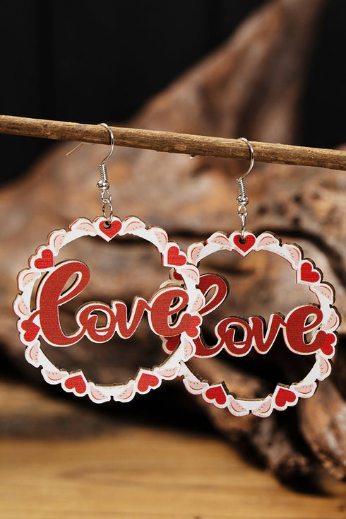 Lightweight Wooden Cutout Heart Statement Drop Earrings