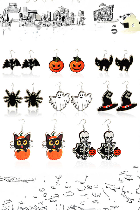 Lightweight Wooden Pumpkin Face Dangle Hook Earrings