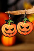 Lightweight Wooden Pumpkin Face Dangle Hook Earrings