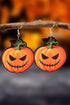 Lightweight Wooden Pumpkin Face Dangle Hook Earrings