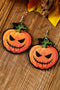 Lightweight Wooden Pumpkin Face Dangle Hook Earrings