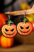 Lightweight Wooden Pumpkin Face Dangle Hook Earrings
