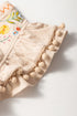 Linen Embroidery Split Neck Pom Pom Ruffle Sleeves Flowy Short Dress