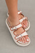 Linen Texture Dual Strap Buckle Detail Platform Slippers