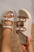 Linen Texture Dual Strap Buckle Detail Platform Slippers