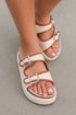 Linen Texture Dual Strap Buckle Detail Platform Slippers