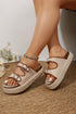 Linen Texture Dual Strap Buckle Detail Platform Slippers