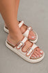Linen Texture Dual Strap Buckle Detail Platform Slippers