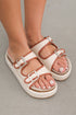Linen Texture Dual Strap Buckle Detail Platform Slippers