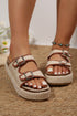 Linen Texture Dual Strap Buckle Detail Platform Slippers