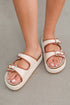 Linen Texture Dual Strap Buckle Detail Platform Slippers