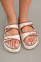Linen Texture Dual Strap Buckle Detail Platform Slippers