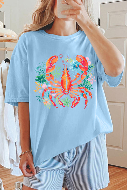 Lobster Graphic Print Short Sleeve Crew Neck Tee