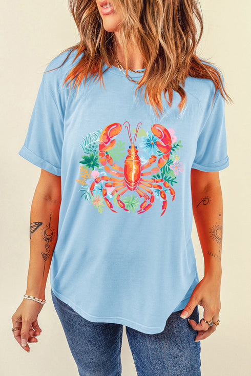 Lobster Graphic Print Short Sleeve Crew Neck Tee